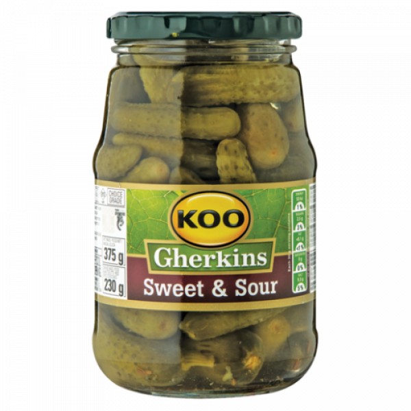 Koo Cocktail Gherkins Sweet & Sour 375G