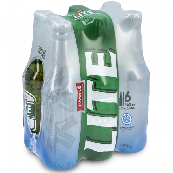 Castle Lite Beer Bottle 6 Pack Local 6X340ML