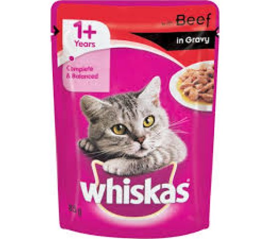 Whiskas Adult Cat Food Beef In Gravy 85G