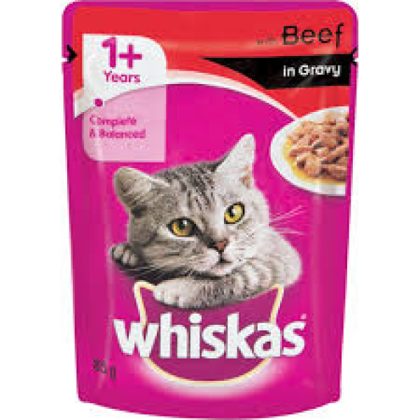 Whiskas Adult Cat Food Beef In Gravy 85G